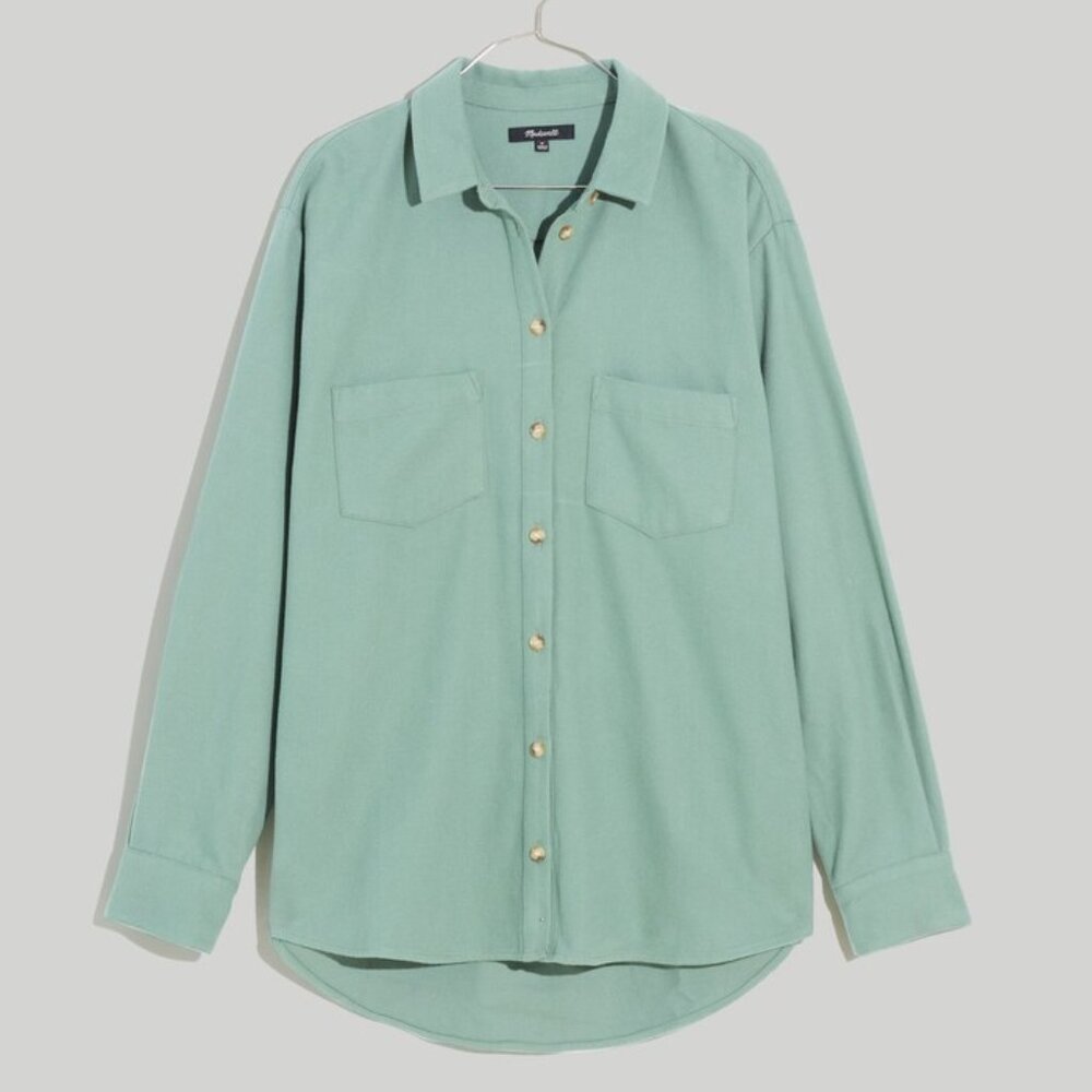 Madewell Drapey Moleskin Button-Down Shirt Size Small Pale Eucalyptus